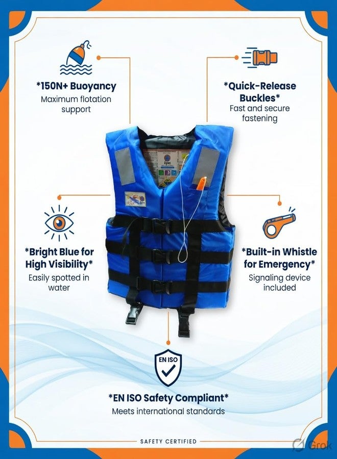 Star Polyester Safety Adult's Life Jacket, Life Saving Jacket for Swimming Guard, Drifting Boating, PFD Type III, Weight Capacity Upto 120kg (Universal Size, Blue) - Image 4