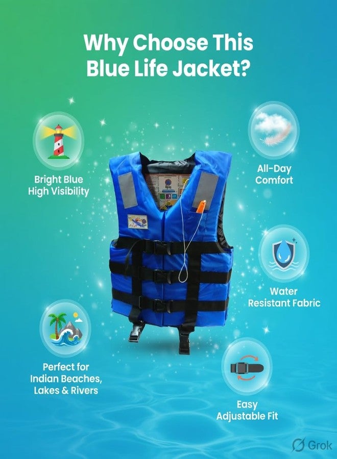 Star Polyester Safety Adult's Life Jacket, Life Saving Jacket for Swimming Guard, Drifting Boating, PFD Type III, Weight Capacity Upto 120kg (Universal Size, Blue) - Image 2