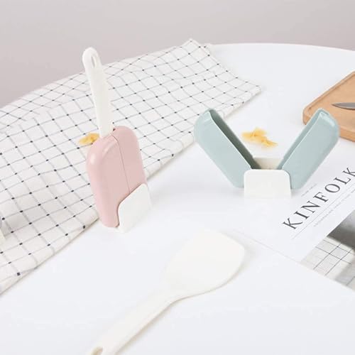 KolorFish 2 Sets Standing Rice Spoon Dust Cover Rice Scoop Storage Rack Holder Automatic Opening Closing Kitchen Utensils (Pink) - Image 3