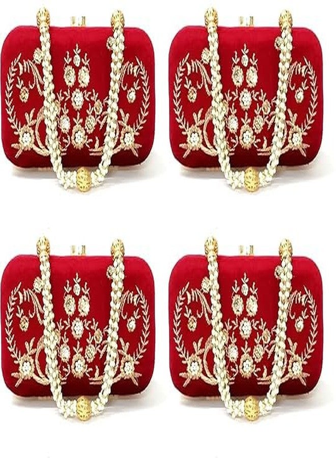 حقيبة يد نسائية مطرزة باللون العنابي من دوقة (عبوة من 4 قطع)