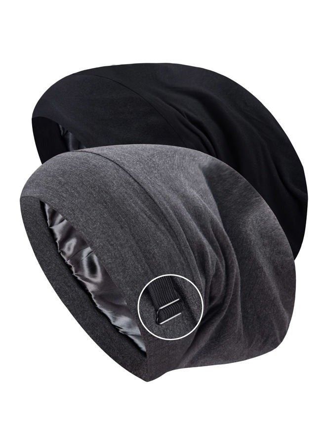 ingeware Silky Bonnet for Sleeping, Extra Large Satin Silky Hair Wrap for Sleeping Satin Lined Hair Bonnet Sleep Cap Slouchy Beanie for Curly Hair Protection for Women Men (Black and Dark Grey) - Image 1