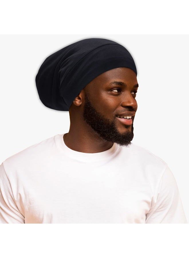 ingeware Silky Bonnet for Sleeping, Extra Large Satin Silky Hair Wrap for Sleeping Satin Lined Hair Bonnet Sleep Cap Slouchy Beanie for Curly Hair Protection for Women Men (Black and Dark Grey) - Image 5