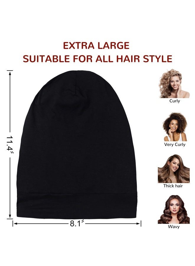 ingeware Silky Bonnet for Sleeping, Extra Large Satin Silky Hair Wrap for Sleeping Satin Lined Hair Bonnet Sleep Cap Slouchy Beanie for Curly Hair Protection for Women Men (Black and Dark Grey) - Image 2