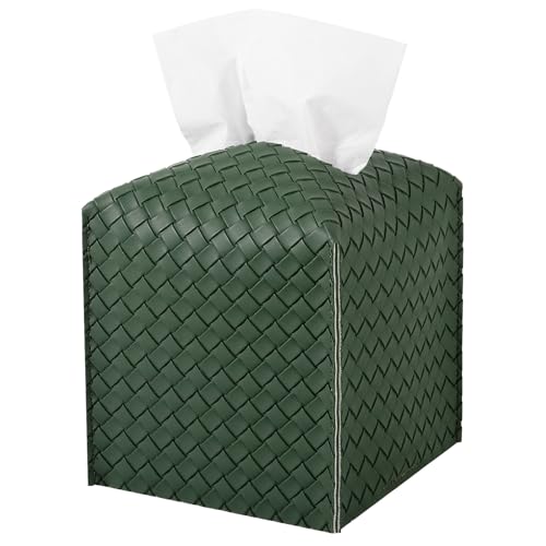 zoocatia Tissue Box Cover PU Leather Tissue Holder Square Facial Tissue Case Facial Paper Organizer Dispenser for Bathroom, Vanity Countertop, Car, Dark Green - Image 4