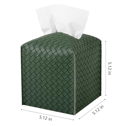 zoocatia Tissue Box Cover PU Leather Tissue Holder Square Facial Tissue Case Facial Paper Organizer Dispenser for Bathroom, Vanity Countertop, Car, Dark Green - Image 2