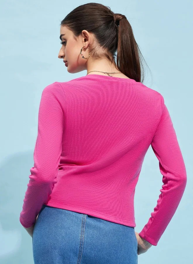 STREET 9 Fitted Fuchsia Pink Cotton Top for Women