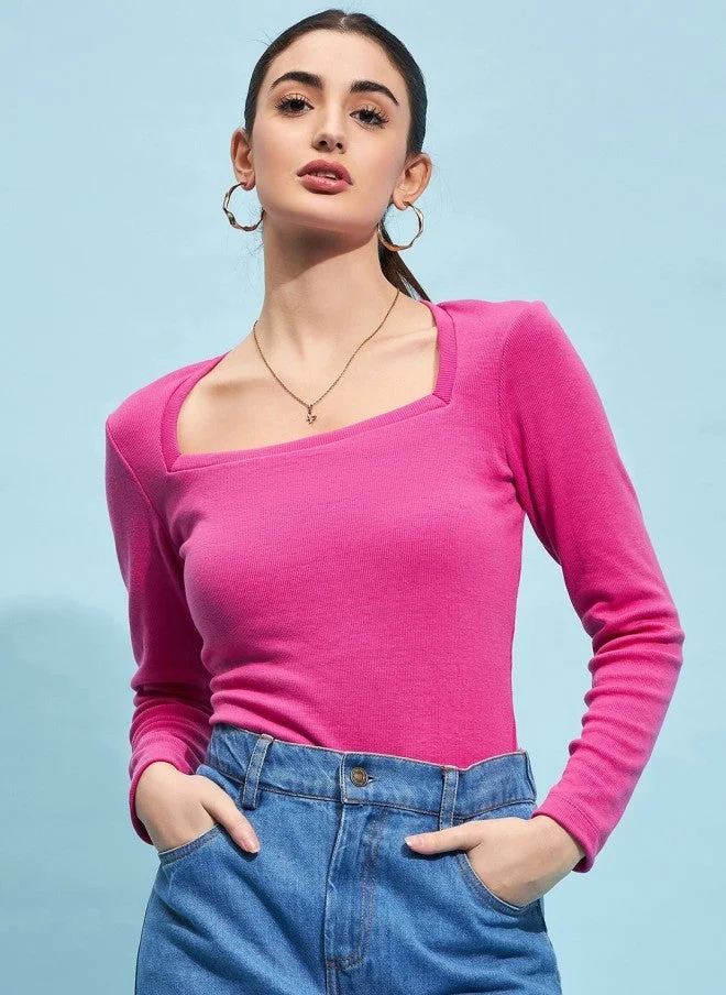 Fitted Fuchsia Pink Cotton Top for Women