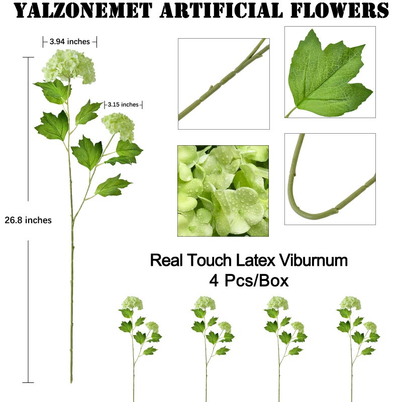 YalzoneMet RUZUQE YalzoneMet 4pcs Viburnum Artificial Flower Snowball 26.8'' Long Stem Green Small Hydrangea Flower Real Touch Lifelike Latex Flower for Home Christmas Decoration Xmas Table Flower - Image 4