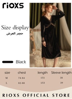RIOXS Women's Nightgown V-Neck Lace Hollow Loose Nightdress Loungewear Soft Gold Velvet Sleepwear Long Sleeve Nightgown For Female Ladies Home Wear  - Image 4