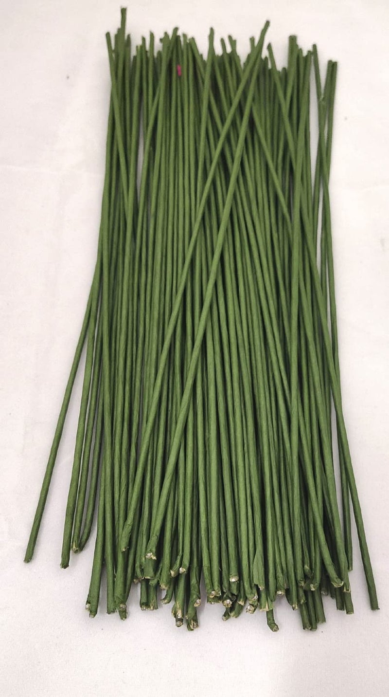3A Featuretail 12 Inch Dark Green Floral Stem Wire Crafting Floral Paper Wrapped Stick for Artificial Flowers Making, Plant Stub Stem (50 pc wire & 2pc Tape, Green Floral Wire with Green Floral Tape) - Image 4