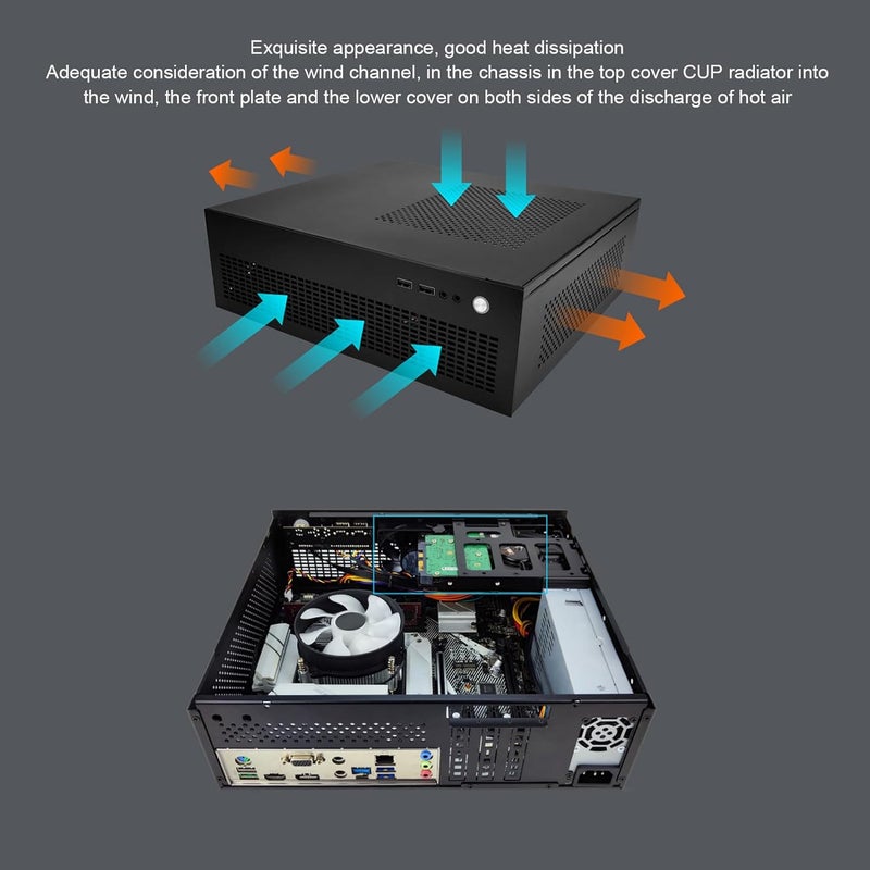 MATX ITX Small PC Case, USB2.0 Interface Cooling Fan Support SSD HDD, Steel Plate Mini Computer Case, Compact Design for Gaming - Image 2