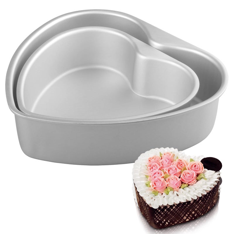 Velicber 2 Pack Heart Shaped Cake Pans Set (10 & 8 Inch), Aluminum Heart Cake Pan, Nonstick Cake Baking Mold, Heat-Resistant Baking Tin for Wedding, Birthday, Party, Valentine's Day - Image 1