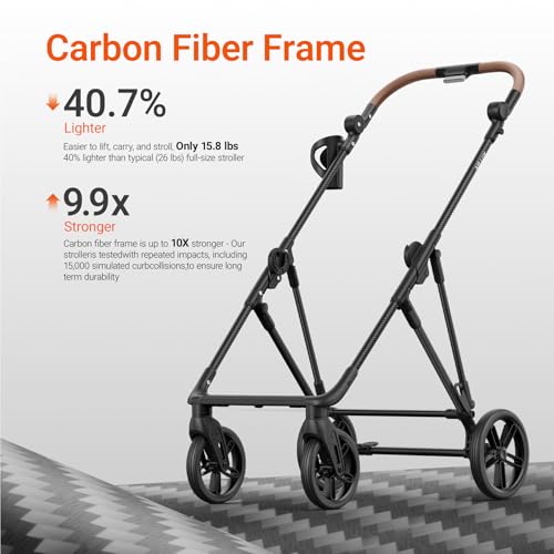 MAMAZING Air Lux Baby Stroller, Carbon Fiber Frame Only 15.8lbs, Compact Fold Toddler Stroller with Reversible All-Season Seat, Included UPF 50+ Canopy, Large Storage Basket, Magnetic Buckle Harness - Image 2