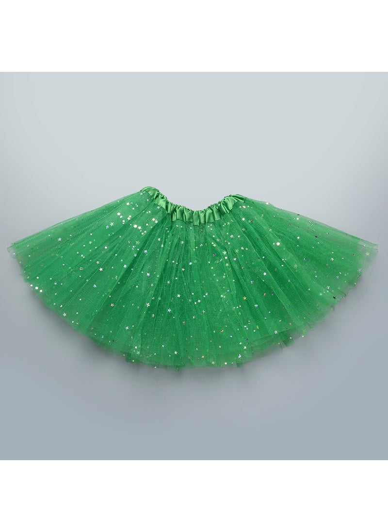 Generic Childrens tutu skirt princess sequins three-layer 6-piece mesh skirt tutu gauze skirt tutu children grass green 