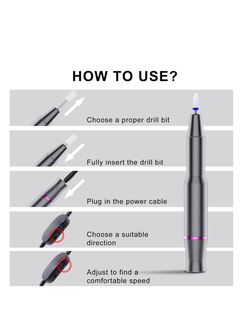NIBEMINENT Electric Nail Files, Drill Portable File 25000RPM, Speed Adjustable Kit with Ceramic Bit for Drill, Manicure and Pedicure Tools Art DIY Salon Use - Image 5