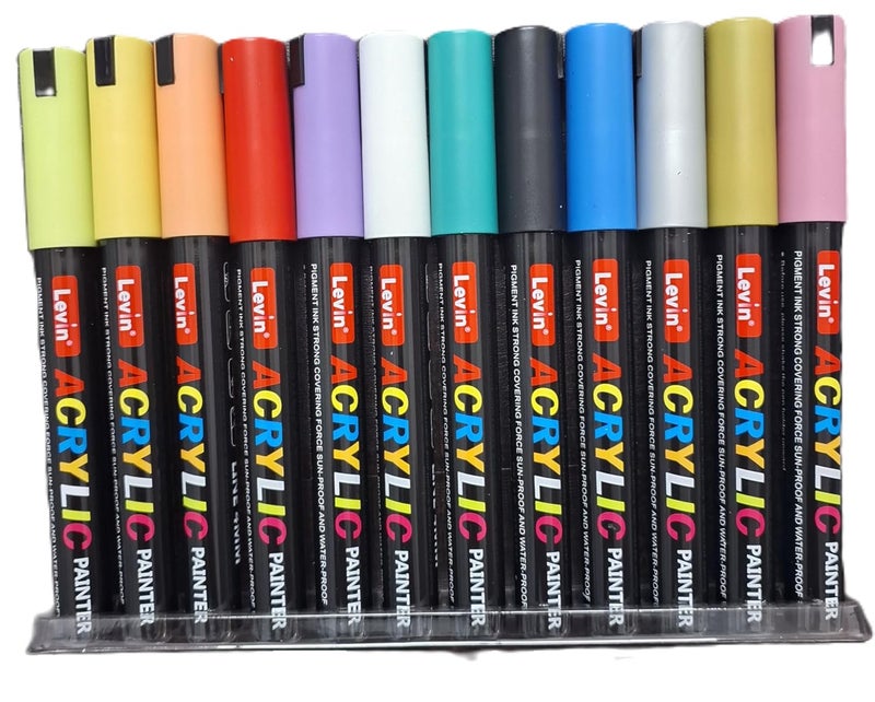 worison Black Body Acrylic Painter 12 Colors Medium Point Tip Art Markers for DIY Glass, Ceramic, Rock, Wood, Canvas etc - Image 1