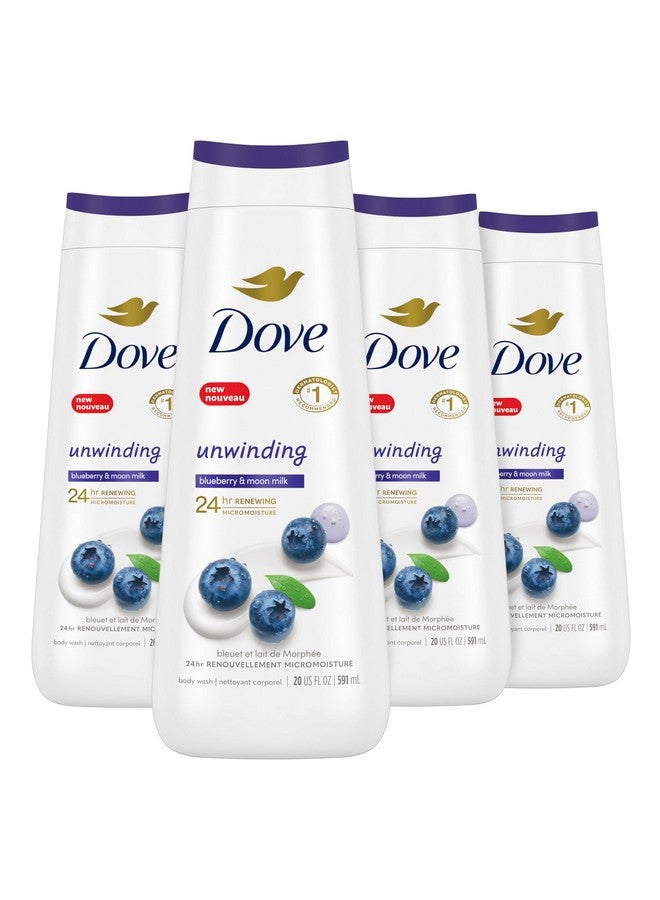 Dove Body Wash Unwinding Blueberry & Moon Milk, 4 Count for Renewed, Healthy Looking Skin, Moisturizing Gentle Skin Cleanser with 24hr Renewing MicroMoisture, 20 oz - Image 1