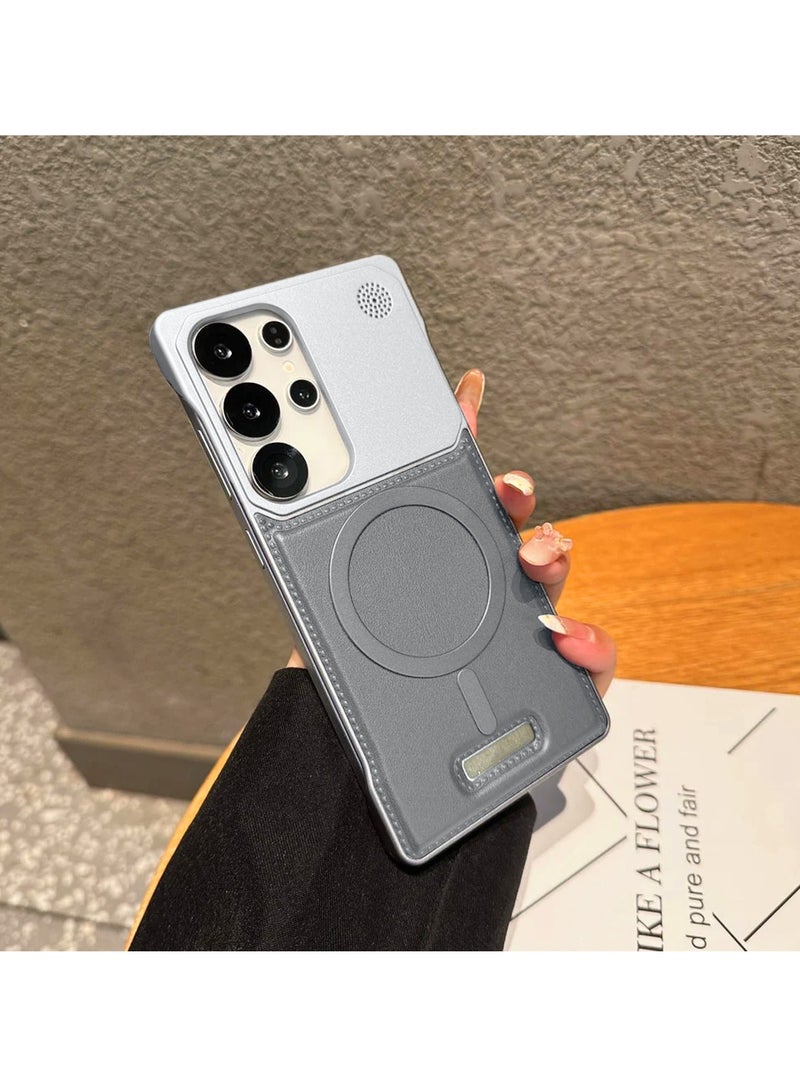 دبليو تيك جراب معدني بدون إطار لسامسونج جالاكسي S24 ألترا 5G 2024 من جلد نباتي مع دعم ماغسيف، غلاف صلب (MCMPMN) - رمادي - Image 2