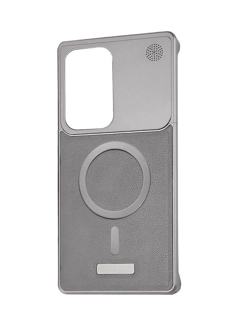 دبليو تيك جراب معدني بدون إطار لسامسونج جالاكسي S24 ألترا 5G 2024 من جلد نباتي مع دعم ماغسيف، غلاف صلب (MCMPMN) - رمادي - Image 3