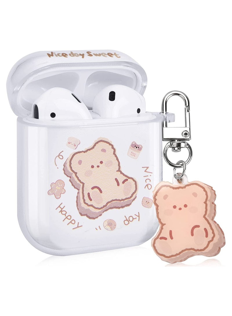 SYOSI Clear AirPods Case with Bear Keychain C ute Cartoon Bear Design Full Protective Silicone Cover Compatiable with AirPod 21 Case for Kids and Womens Brown - Image 1