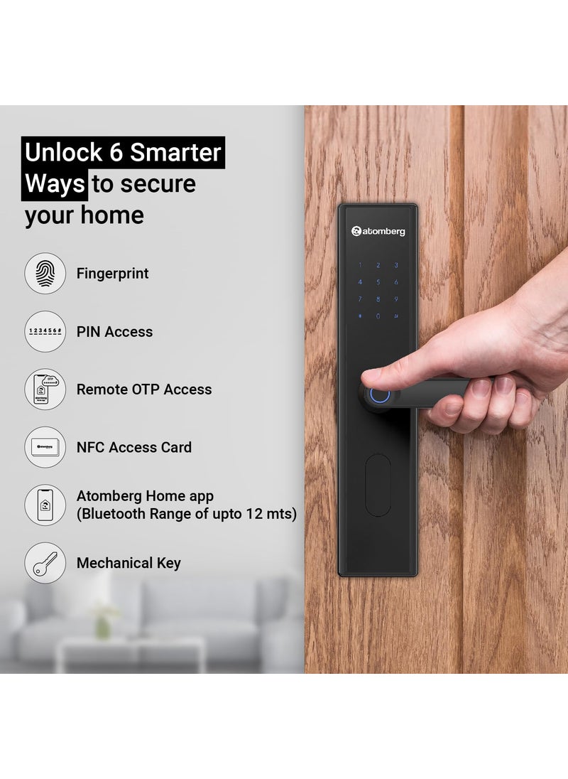 atomberg Atomberg SL 1 Smart Door Lock 6 Ways Unlocking Fingerprint PIN OTP NFC Card Atomberg Home App Data Stored in India Key 5 Stainless Steel Bolt 2 Year Warranty by Atomberg Black  - Image 2