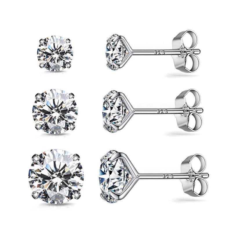 AllenCOCO S925 Sterling Silver Earrings, Cubic Zirconia Earrings Studs, 14K White Gold Plated Sterling Silver Stud Earrings Hypoallergenic Fake Diamond Stud Earrings for Women Men Sensitive Ears - Image 1