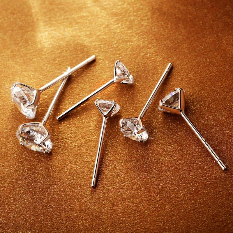 AllenCOCO S925 Sterling Silver Earrings, Cubic Zirconia Earrings Studs, 14K White Gold Plated Sterling Silver Stud Earrings Hypoallergenic Fake Diamond Stud Earrings for Women Men Sensitive Ears - Image 5