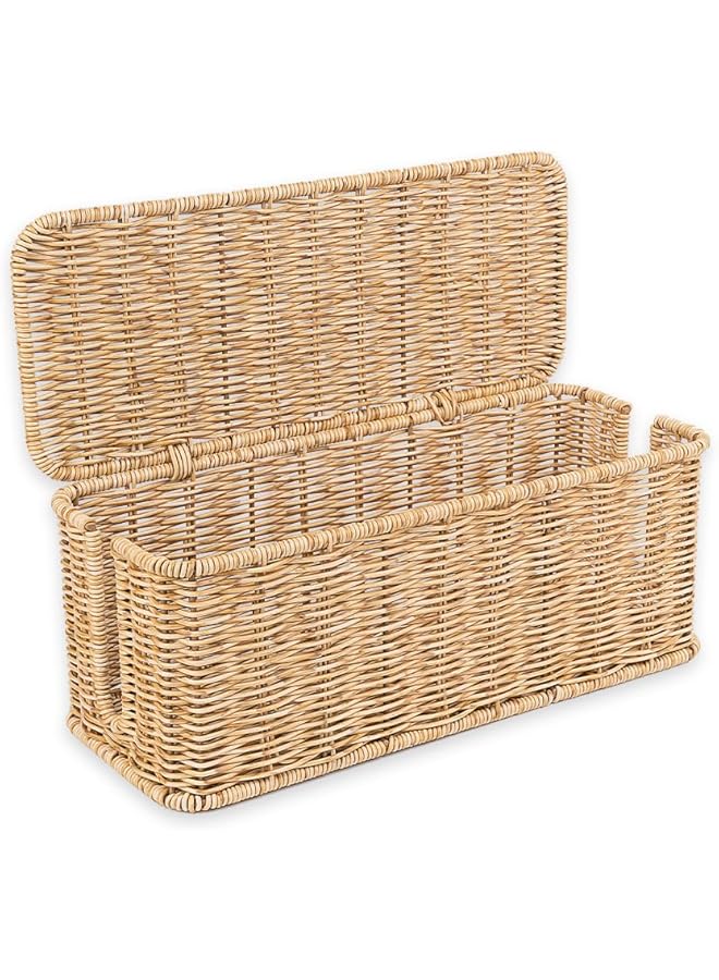 Rattan Cable Management Box, Woven Brown Rattan, 13 x 5.1 x 5.1 Inches, Cable Organizer Box for Desk