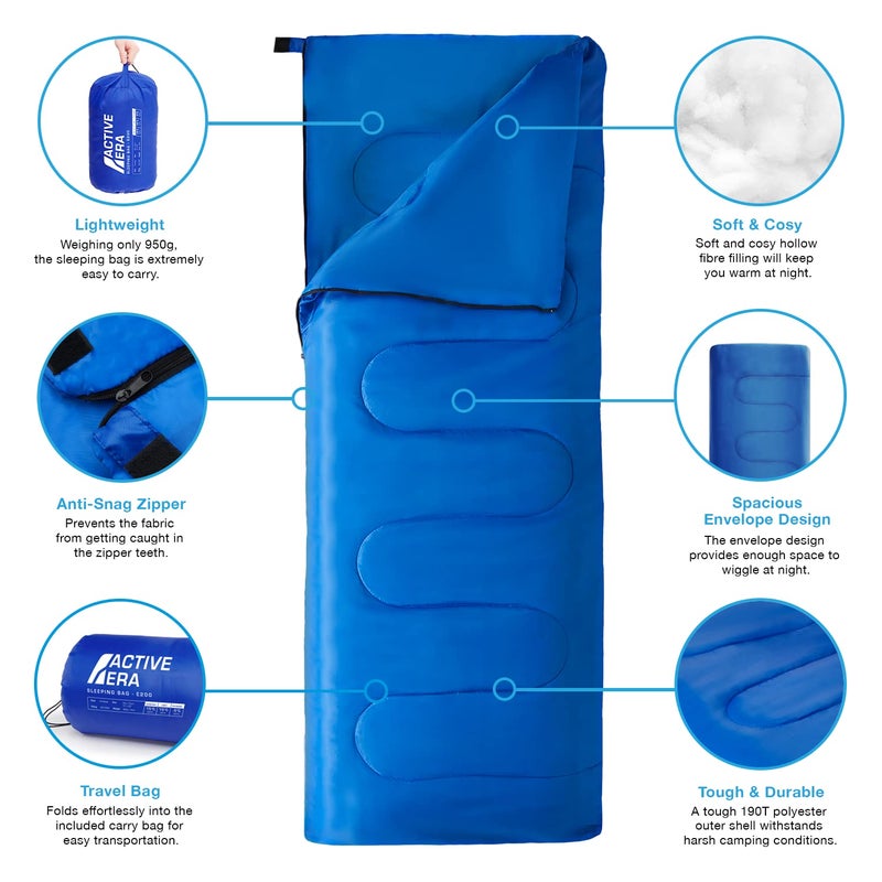 Active Era Sleeping Bag – Premium Lightweight Sleeping Bags for Adults & Kids - Festival, Camping, Hiking & Outdoor Essentials - Includes Compact Travel Bag (Envelope - Blue) (Blue, Envelope) - Image 2
