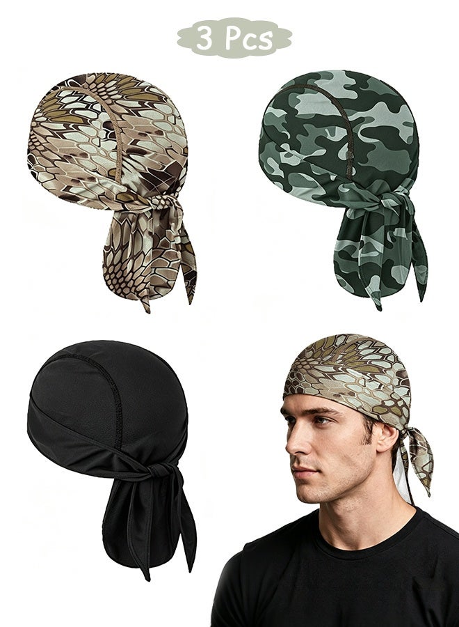 MXN 3 Pcs Quick Dry Mesh Head Wraps Cooling Beanie Caps - Sweat Wicking Beanie Skull Cap Pirate Hat Bandana Head Wrap Summer Caps, Tie Back Bandana Head Scarf for Cycling Running Motorcycle Gym Fishing Outdoor Activities - Image 1