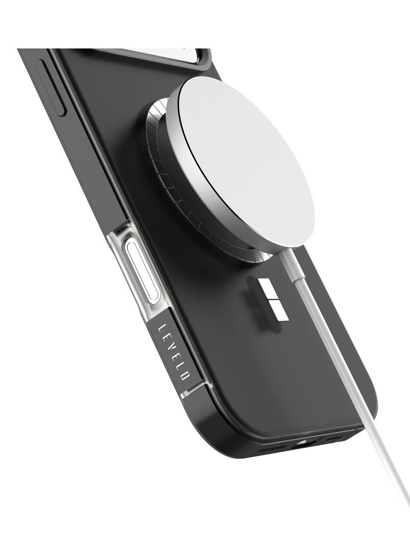 LEVELO iPhone 17 Pro Max MagSafe Case Opulis with Liquid Silicone Comfort & Shock-Resistant Bumper / Anti-Fingerprint & Non-Slip Design / Aluminum Alloy Frame for Camera & Edges / Frosted Clear Design - Phantom Black - Image 2