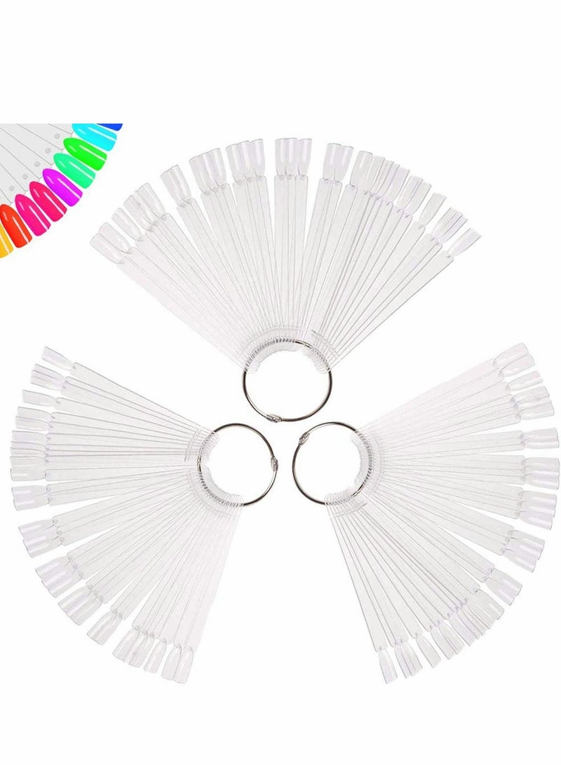 Excefore Clear Nail Swatch Sticks with Ring, Fan Shape Nail Art Polish Display Tips, False Nail Sample Sticks, Nail Practice Color Display, Transparent Polish Board for Nail, 150 Pcs - Image 1