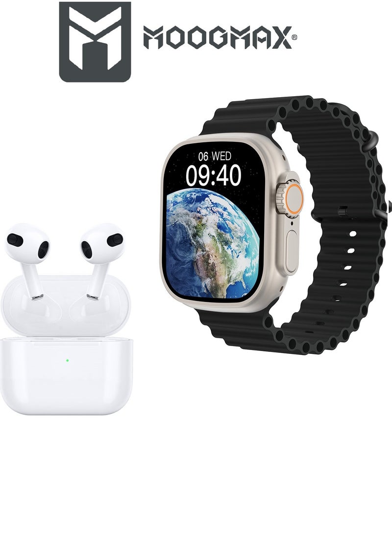MOOGMAX - The Smart bundle package 2-in-1, Ultra smart watch 49MM Titanium case, works with gestures, all sports modes, heart and sleep measurements, support for NFC. and TWS  Airbuds earphones 4 from Moogmax - Image 1
