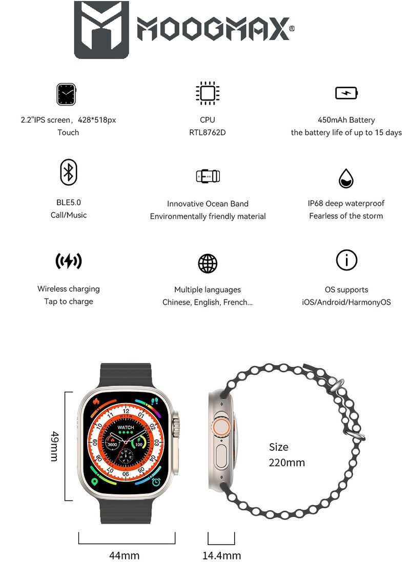 MOOGMAX - The Smart bundle package 2-in-1, Ultra smart watch 49MM Titanium case, works with gestures, all sports modes, heart and sleep measurements, support for NFC. and TWS  Airbuds earphones 4 from Moogmax - Image 1