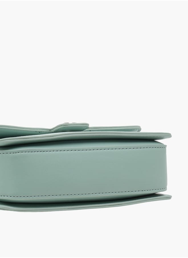 Women Panelled Satchel Bag with Detachable Strap and Button Closure