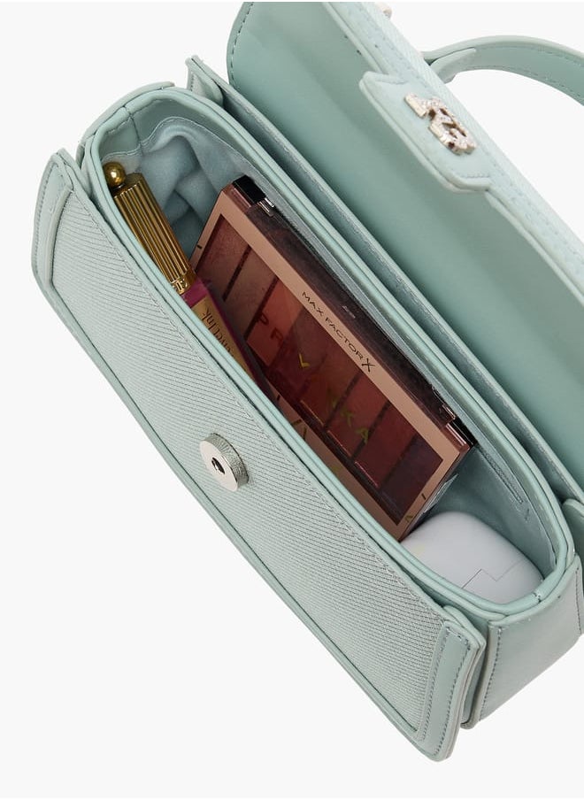 Women Panelled Satchel Bag with Detachable Strap and Button Closure