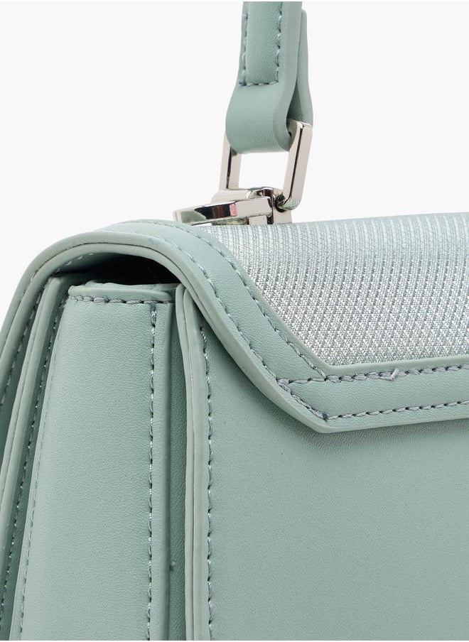 Flora Bella By Shoexpress Women Panelled Satchel Bag with Detachable Strap and Button Closure  - Image 5