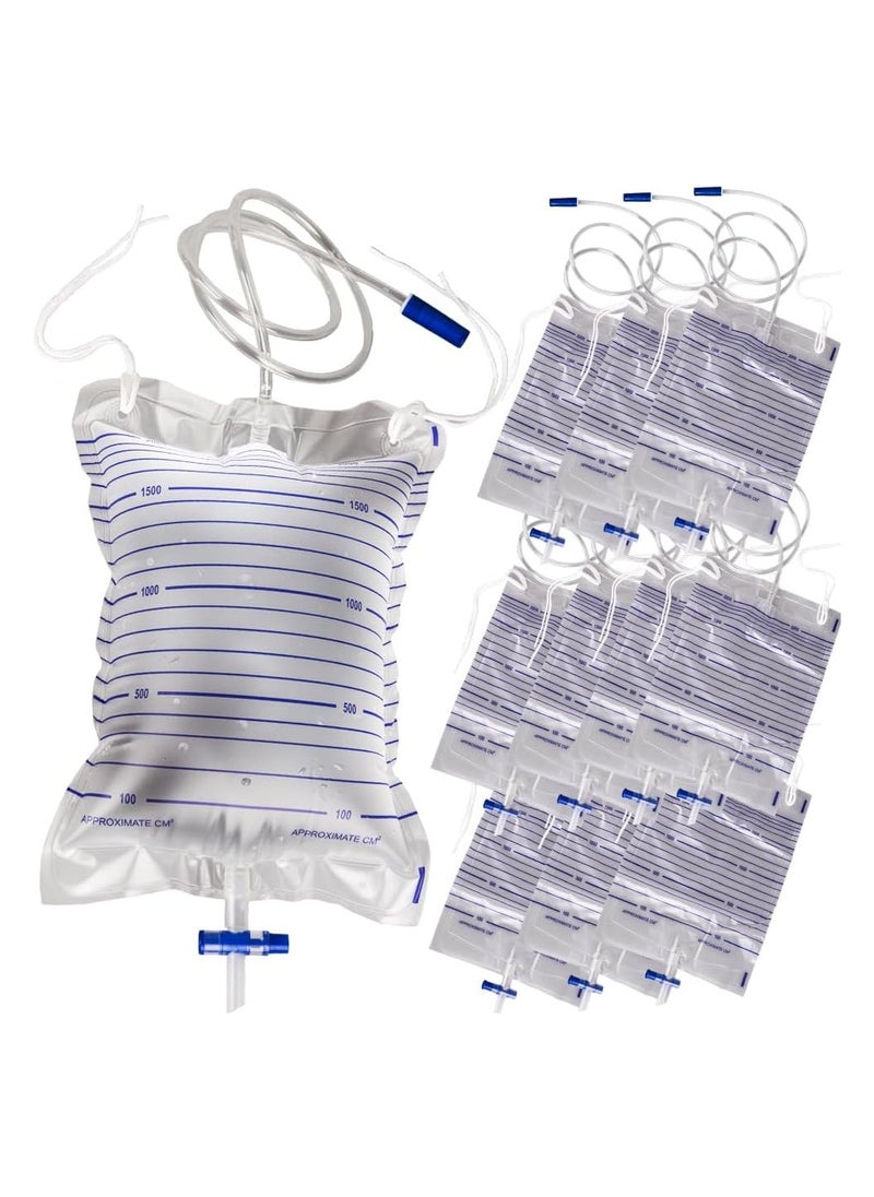 10 Pack of 2000mL Urinary Drainage Bags with Anti-Reflux Valve and Easy Drain Switch - Ideal for Home and Hospital Use, Health Aids for Effective Urine Management.