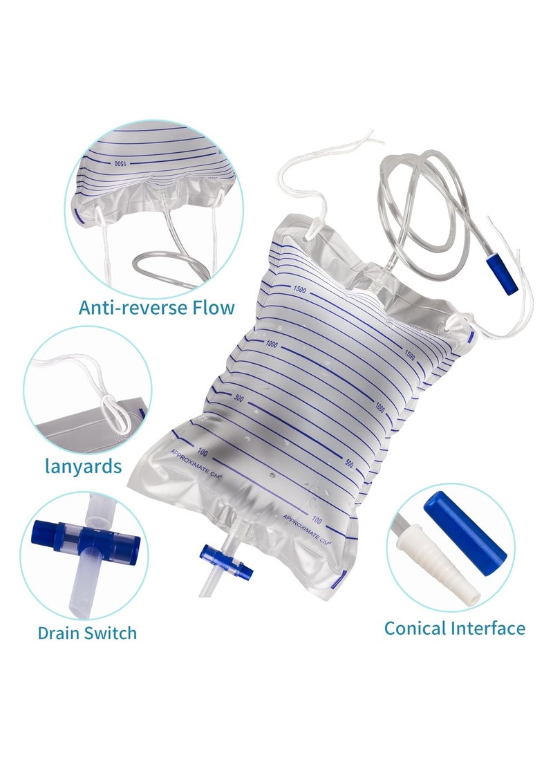 10 Pack of 2000mL Urinary Drainage Bags with Anti-Reflux Valve and Easy Drain Switch - Ideal for Home and Hospital Use, Health Aids for Effective Urine Management.