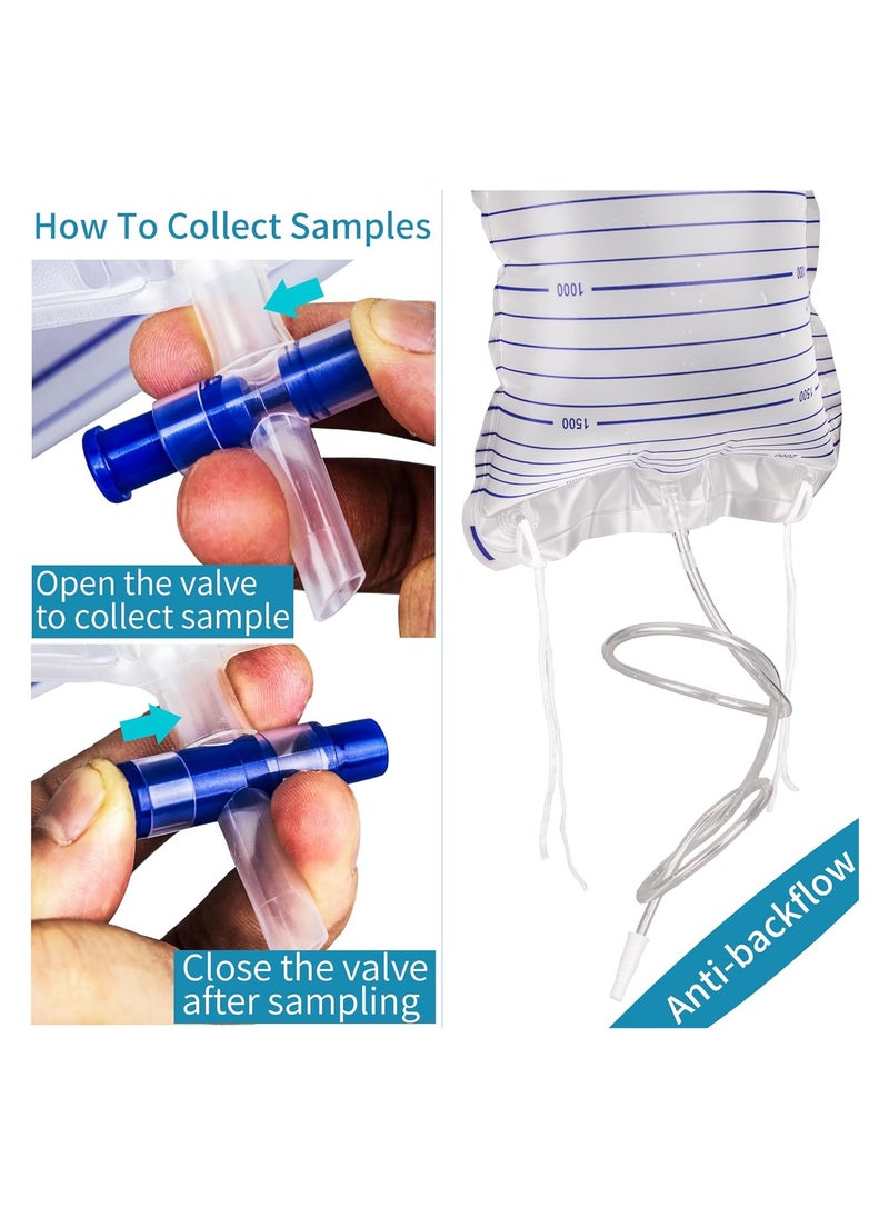 10 Pack of 2000mL Urinary Drainage Bags with Anti-Reflux Valve and Easy Drain Switch - Ideal for Home and Hospital Use, Health Aids for Effective Urine Management.