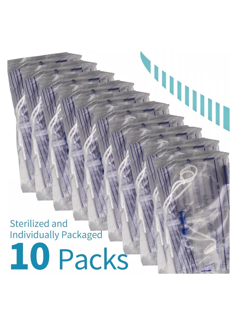 10 Pack of 2000mL Urinary Drainage Bags with Anti-Reflux Valve and Easy Drain Switch - Ideal for Home and Hospital Use, Health Aids for Effective Urine Management.