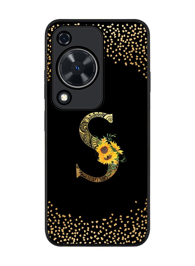 Stylizedd Rugged Black edge case for Huawei nova Y72 / Huawei Enjoy 70 4G,Slim fit Cover Custom Monogram Initial Letter Floral Pattern Alphabet - S (Black) - Image 1
