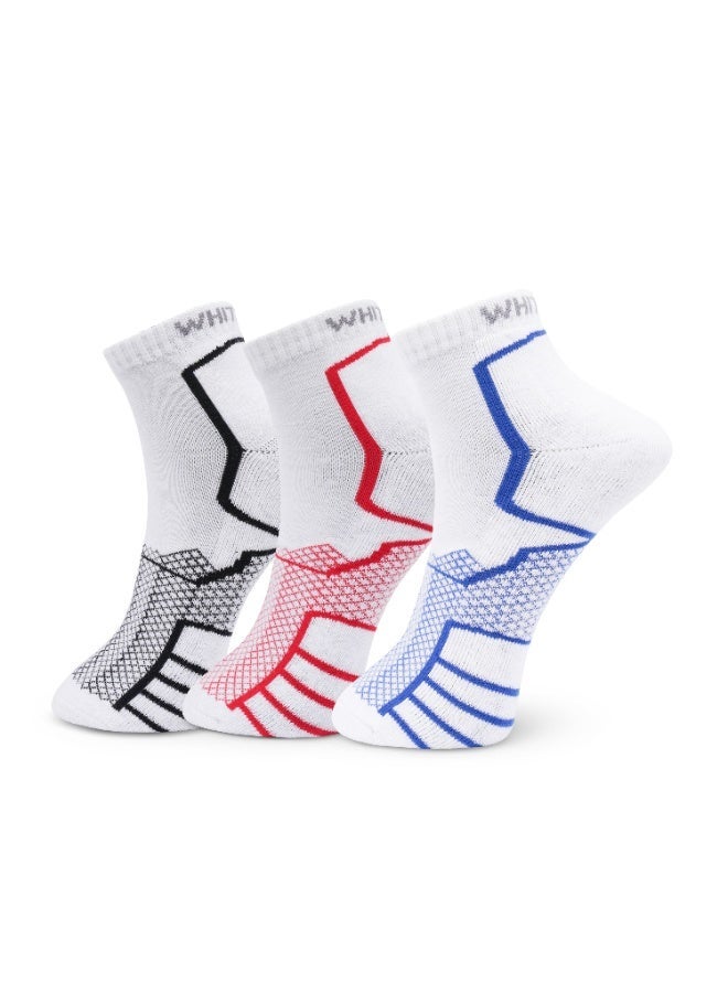 White Leaf Pack of 3 Half-Terry Ankle Socks – Free Size – White – OEKO-TEX & ECAS Certified – Breathable, Moisture-Wicking, Stay-Up Grip - Image 1