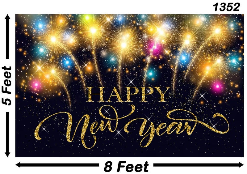 Backdropon Happy New Year Theme Backdrop Black Gold Fireworks Party Decoration Eve Banner Festival Midnight Theme Party Background Props Size 5Feet Height & 8Feet Width(5 * 8) - Image 3