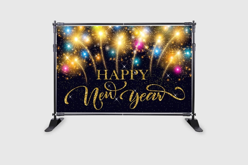 Backdropon Happy New Year Theme Backdrop Black Gold Fireworks Party Decoration Eve Banner Festival Midnight Theme Party Background Props Size 5Feet Height & 8Feet Width(5 * 8) - Image 2