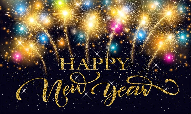 Backdropon Happy New Year Theme Backdrop Black Gold Fireworks Party Decoration Eve Banner Festival Midnight Theme Party Background Props Size 5Feet Height & 8Feet Width(5 * 8) - Image 1
