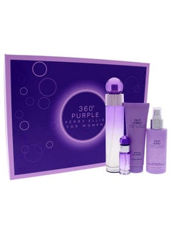 PERRY ELLIS 360 Purple Women 3.4Oz Edp Spray 7.5Ml Edp Mini Spray 4Oz Body Mist 3Oz Shower Gel 4 Pc Gift Set  - Image 1