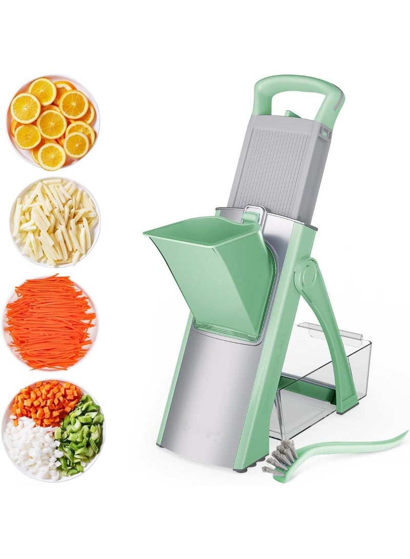 RELAXY Multifunctional Vegetable Chopper Slicer Cutter, Adjustable Food Slicer with Container & Cleaning Brush, Large Capacity Veggie Dicer for Slicing, Shredding, Strips & Dicing, Green Color - Image 1