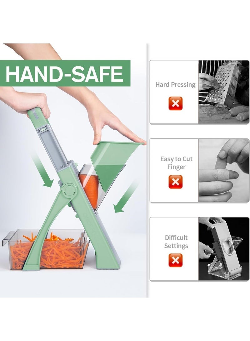 RELAXY Multifunctional Vegetable Chopper Slicer Cutter, Adjustable Food Slicer with Container & Cleaning Brush, Large Capacity Veggie Dicer for Slicing, Shredding, Strips & Dicing, Green Color - Image 5
