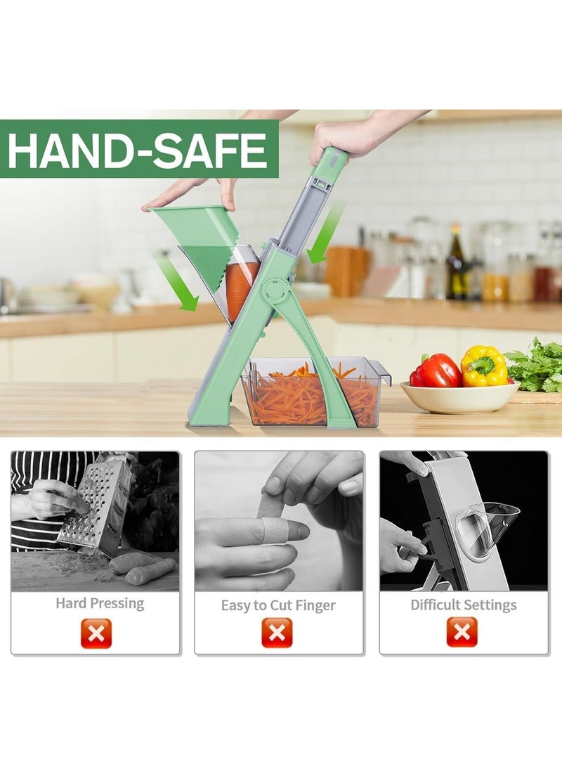 RELAXY Multifunctional Vegetable Chopper Slicer Cutter, Adjustable Food Slicer with Container & Cleaning Brush, Large Capacity Veggie Dicer for Slicing, Shredding, Strips & Dicing, Green Color - Image 4